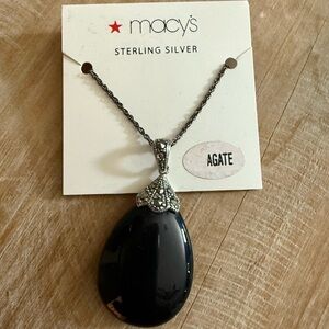 Macy's Black Agate Pendant Necklace
